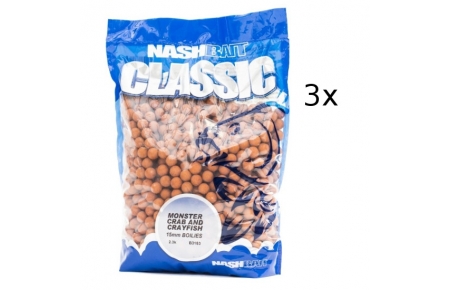 3x 2.3kg Nash Baits Classic Boilies 15mm Monstercrab + Crayfish